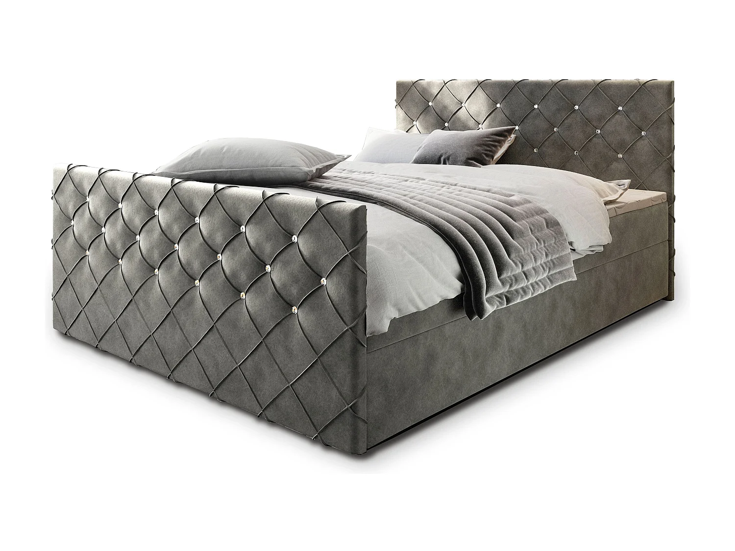 Boxspringbed MANDI 180x200 cm Set met hoofdbord, bedbodem en matras, Grijs