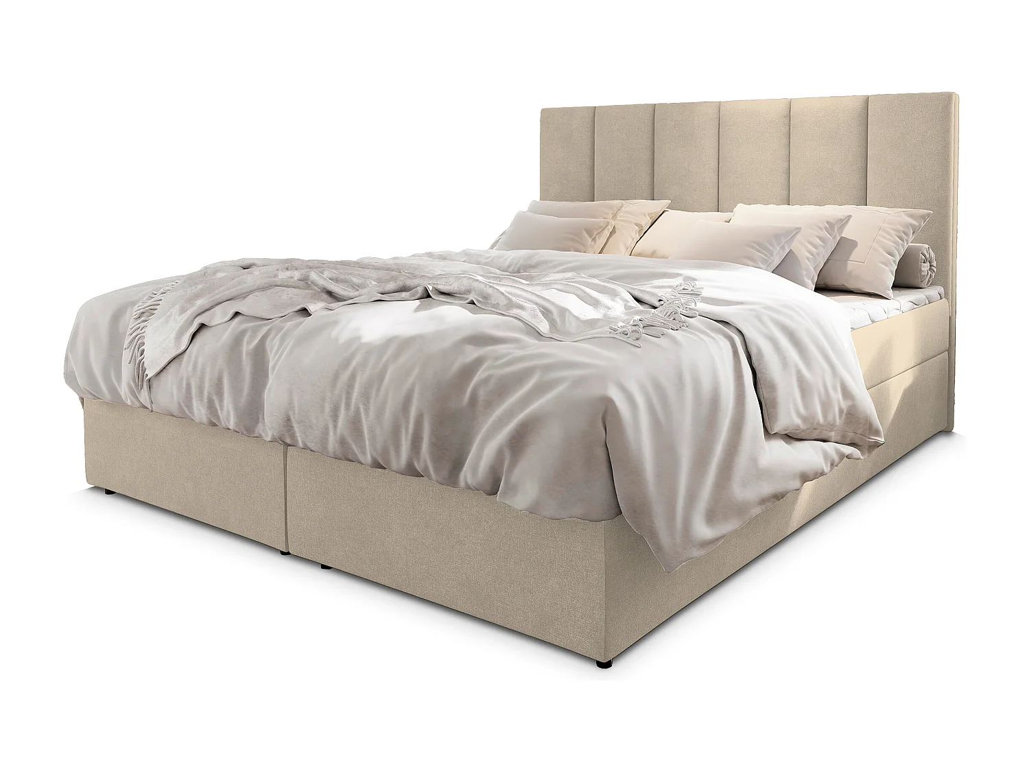 Boxspringbed MERIL 140x200 cm Set met hoofdbord, bedbodem en matras, Beige