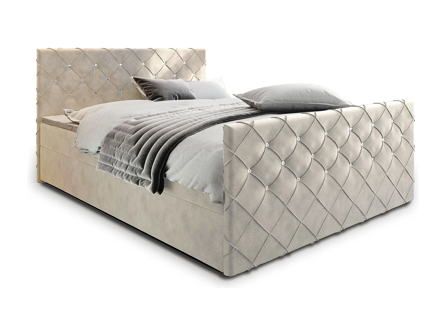Boxspringbed MANDI 180x200 cm Set met hoofdbord, bedbodem en matras, Beige
