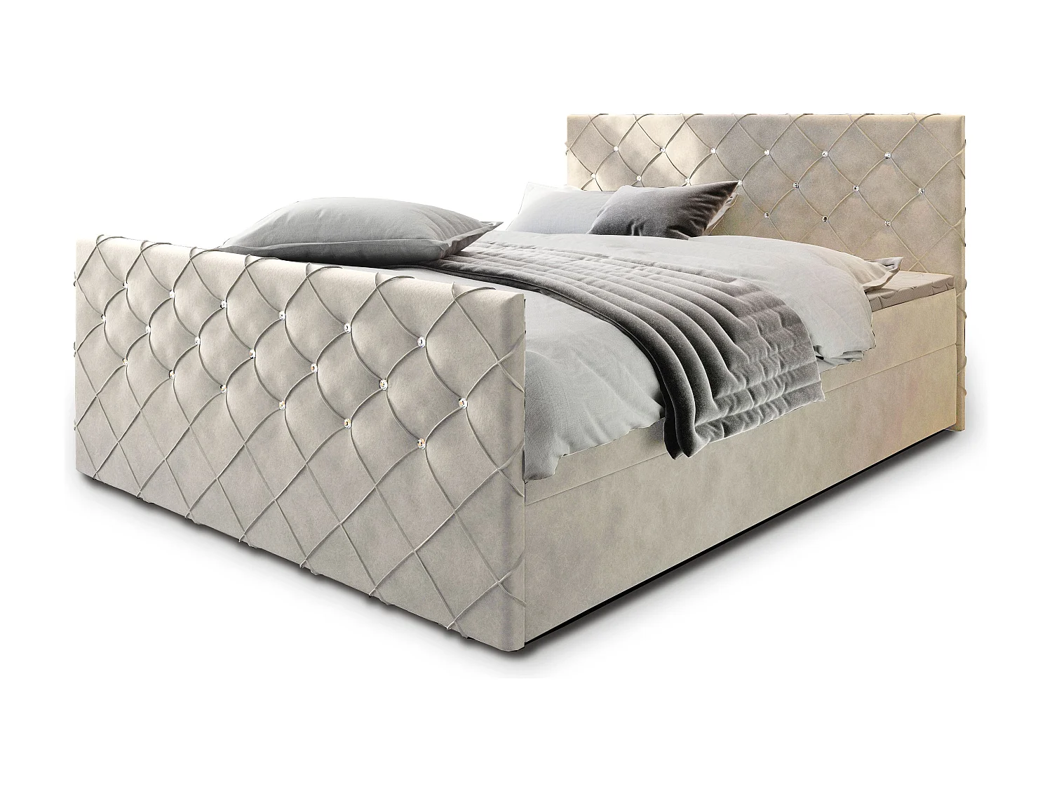 Boxspringbed MANDI 180x200 cm Set met hoofdbord, bedbodem en matras, Beige