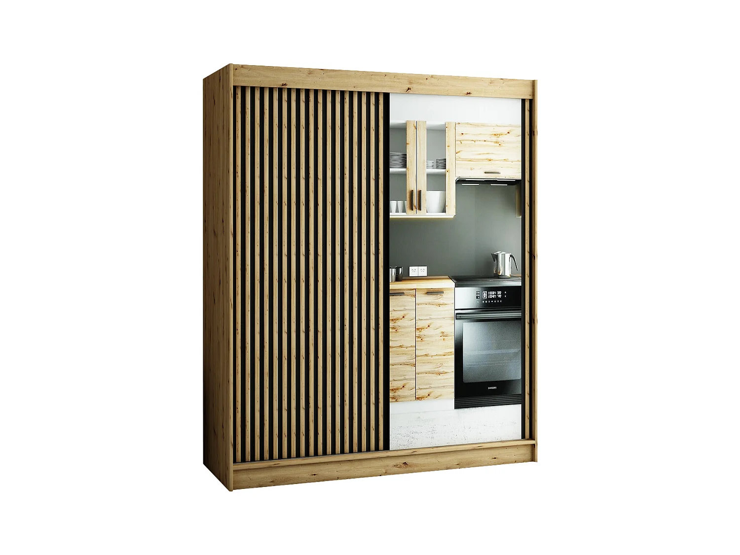 ARMOIRE LAMELO 2 À PORTES COULISSANTES 200/180/62 2 Portes (Artisan/Noir/Artisan)