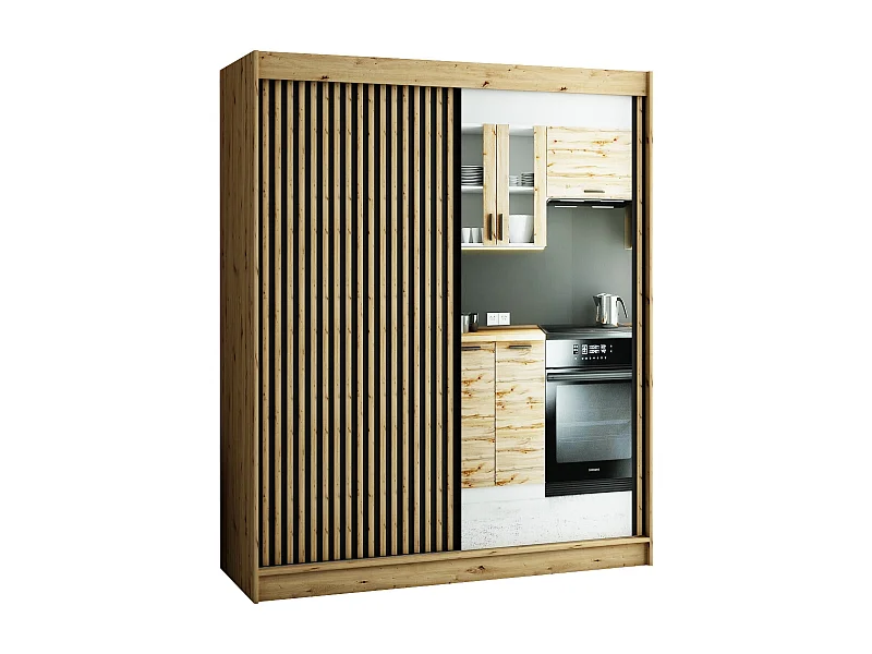 ARMOIRE LAMELO 2 À PORTES COULISSANTES 200/180/62 2 Portes (Artisan/Noir/Artisan)