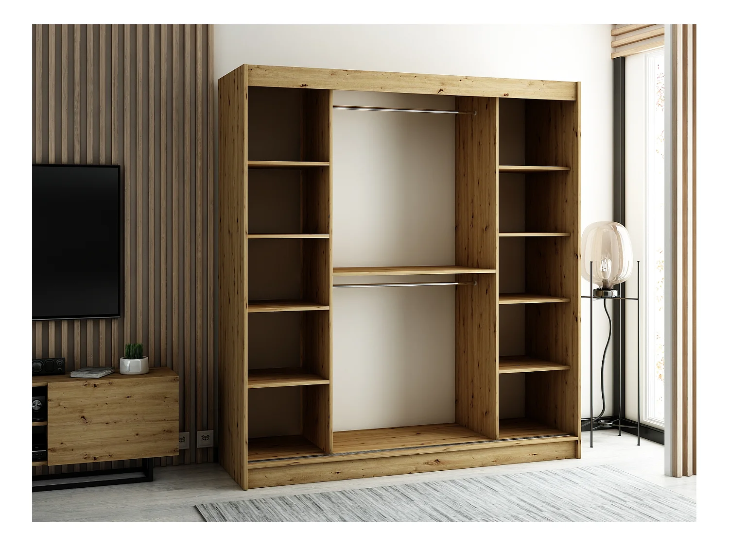 SCHWEBETÜRENSCHRANK LAMELO 1 200/200/62 2-türig (Artisan/Schwarz/Artisan)