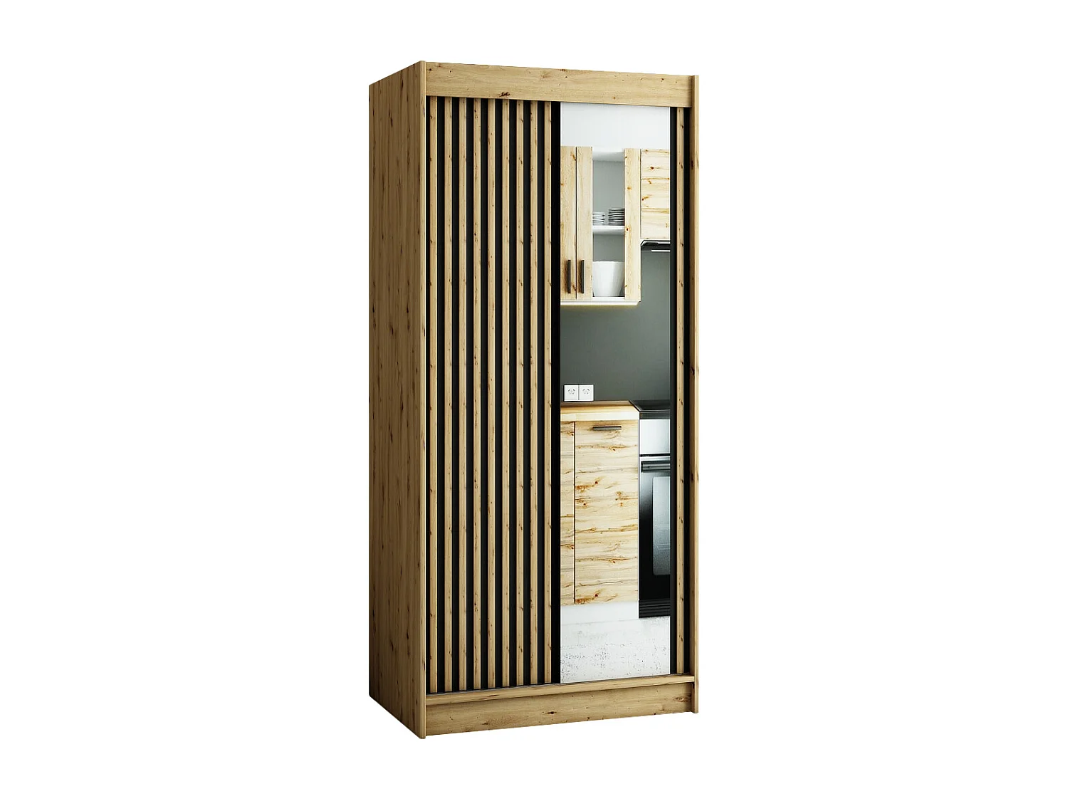 ARMOIRE LAMELO 2 À PORTES COULISSANTES 200/100/62 2 Portes (Artisan/Noir/Artisan)