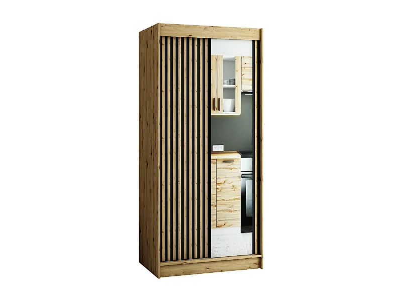 ARMOIRE LAMELO 2 À PORTES COULISSANTES 200/100/62 2 Portes (Artisan/Noir/Artisan)