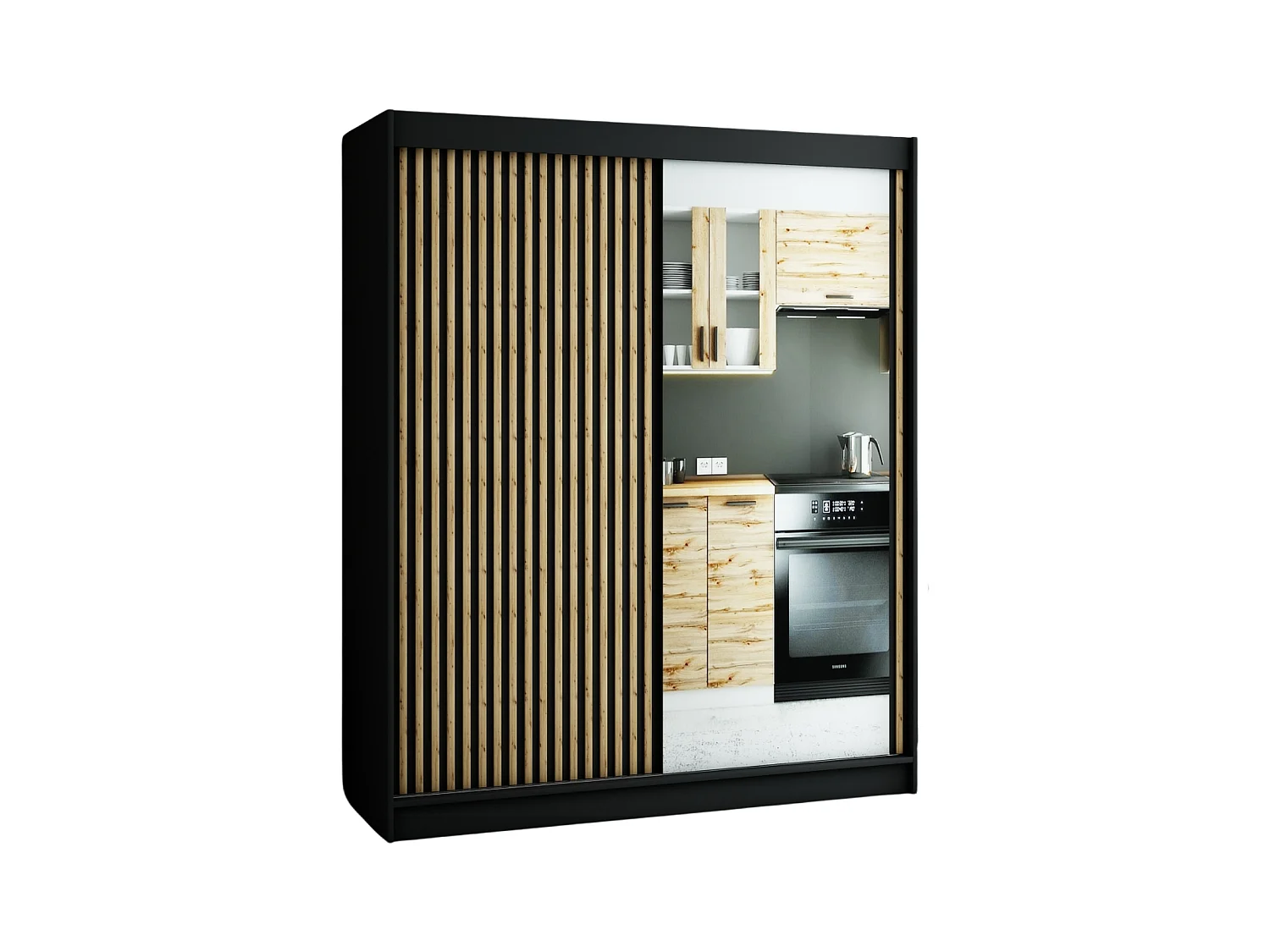 LAMELO 2 KLEDINGKAST MET SCHUIFDEUREN 200/180/62 2 deuren (zwart/zwart/artisan)
