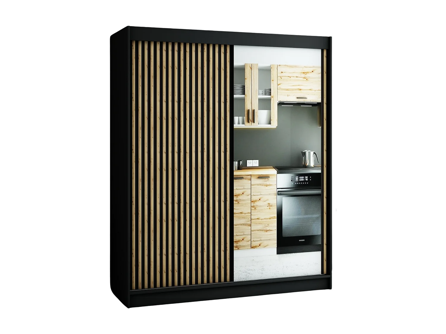 ARMOIRE LAMELO 2 À PORTES COULISSANTES 200/180/62 2 Portes (Noir/Noir/Artisan)