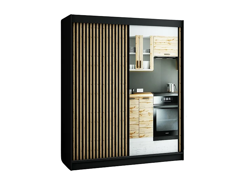 ARMOIRE LAMELO 2 À PORTES COULISSANTES 200/180/62 2 Portes (Noir/Noir/Artisan)