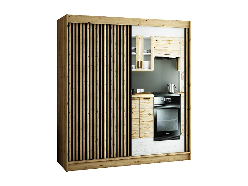 ARMOIRE LAMELO 2 À PORTES COULISSANTES 200/200/62 2 Portes (Artisan/Noir/Artisan)