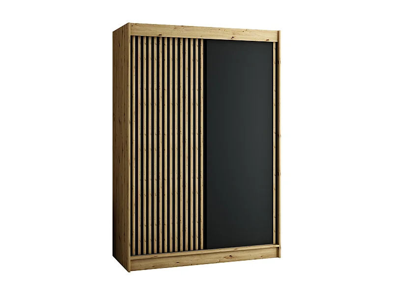 ARMOIRE LAMELO À PORTES COULISSANTES 200/150/62 2 Portes (Artisan/Noir/Artisan)