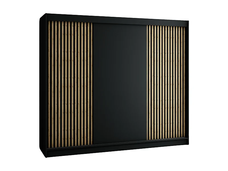 SCHWEBETÜRENSCHRANK LAMELO 200/250/62 3-türig (Schwarz/Schwarz/Artisan)