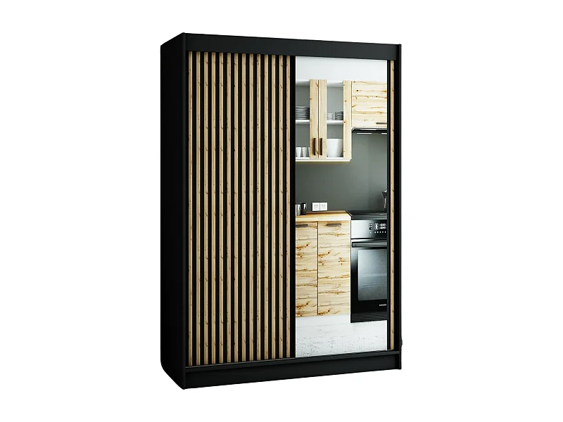 ARMOIRE LAMELO 2 À PORTES COULISSANTES 200/150/62 2 Portes (Noir/Noir/Artisan)