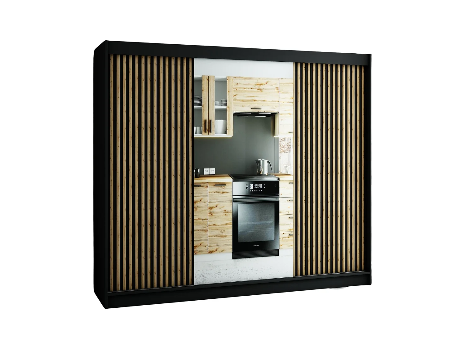 ARMOIRE LAMELO 2 À PORTES COULISSANTES 200/250/62 3 Portes (Noir/Noir/Artisan)