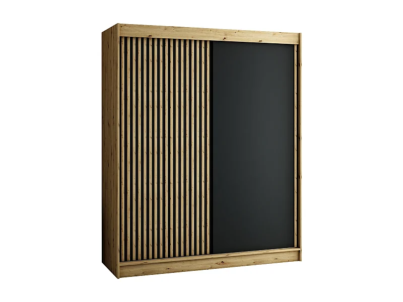 ARMOIRE LAMELO À PORTES COULISSANTES 200/180/62 2 Portes (Artisan/Noir/Artisan)