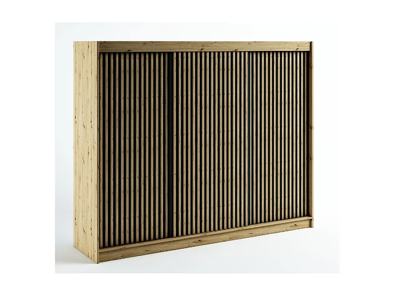 ARMOIRE LAMELO 1 À PORTES COULISSANTES 200/250/62 3 Portes (Artisan/Noir/Artisan)