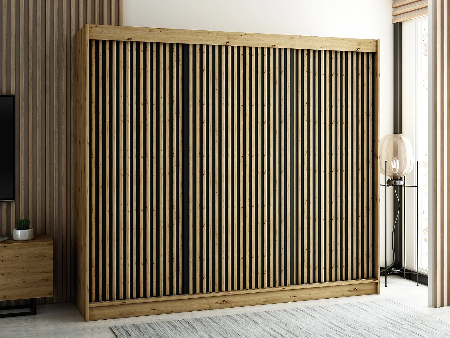 LAMELO 1 KLEDINGKAST MET SCHUIFDEUREN 200/250/62 2 deuren (artisan/zwart/artisan)