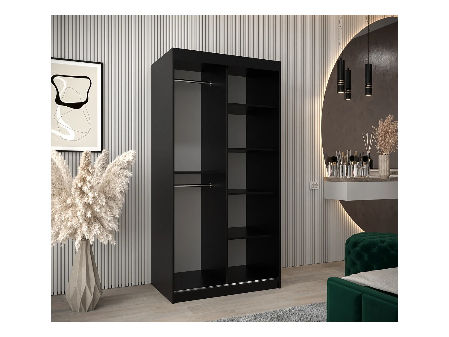 ARMOIRE LAMELO 2 À PORTES COULISSANTES 200/100/62 2 Portes (Noir/Noir/Artisan)