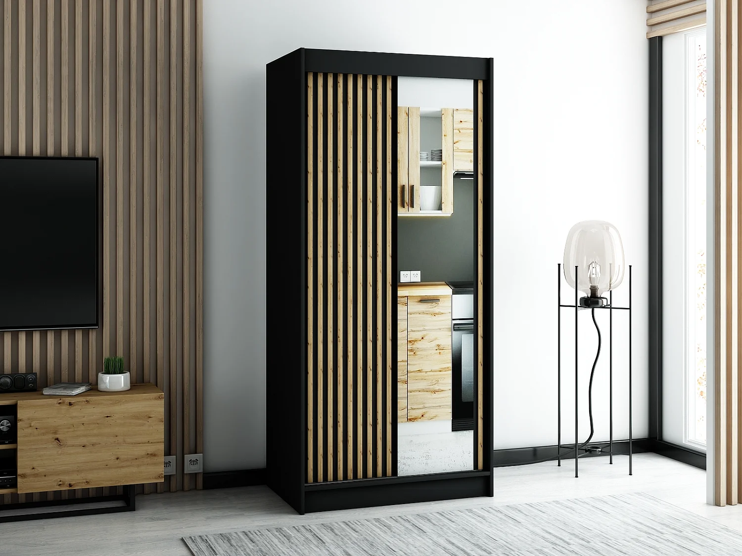 ARMARIO LAMELO 2 DE PUERTAS CORREDERAS 200/100/62 2 puertas (negro/negro/artisan)