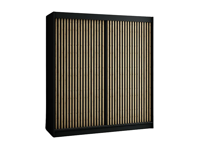 ARMOIRE LAMELO 1 À PORTES COULISSANTES 200/200/62 2 Portes (Noir/Noir/Artisan)