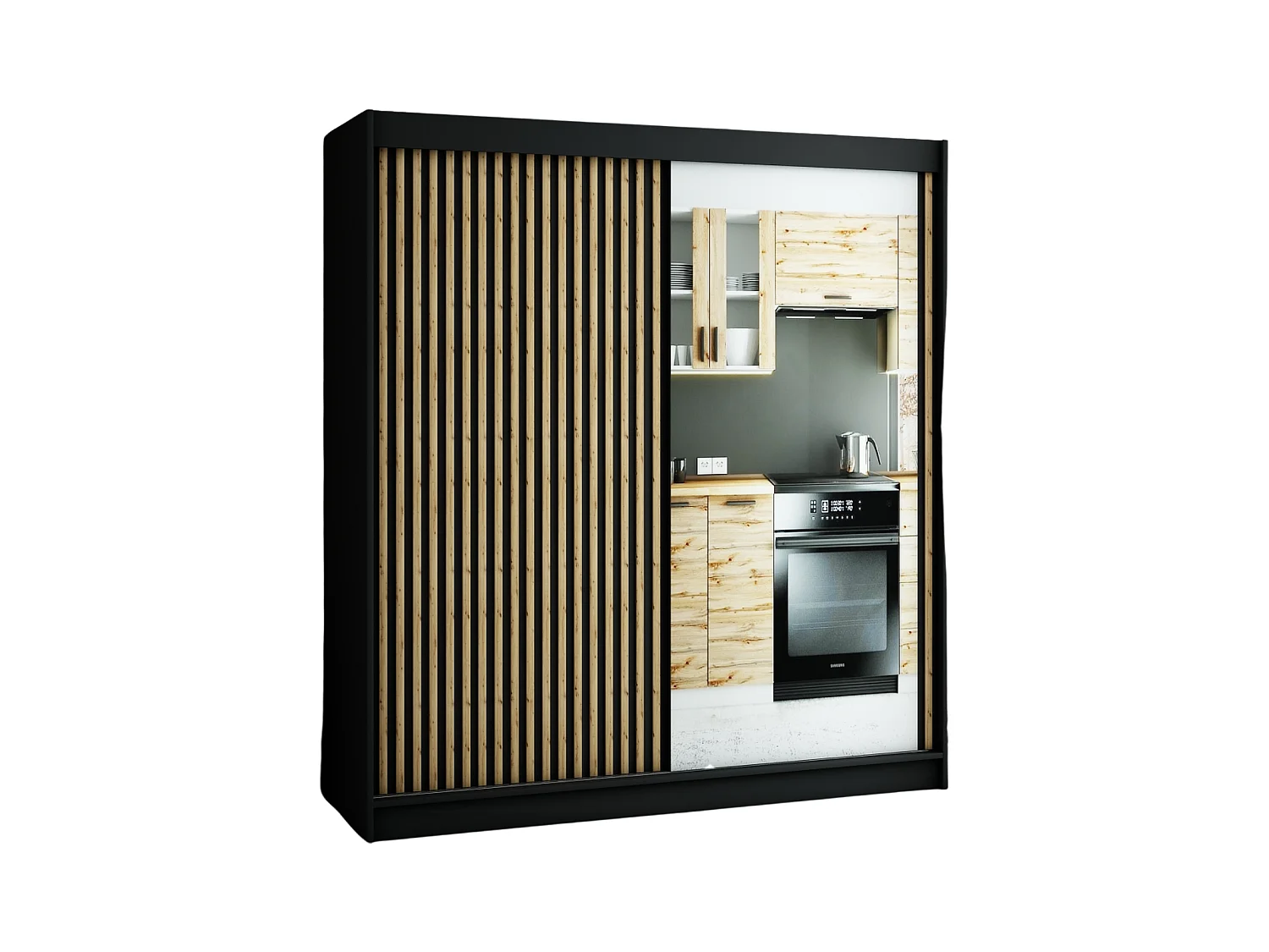 ARMOIRE LAMELO 2 À PORTES COULISSANTES 200/200/62 2 Portes (Noir/Noir/Artisan)