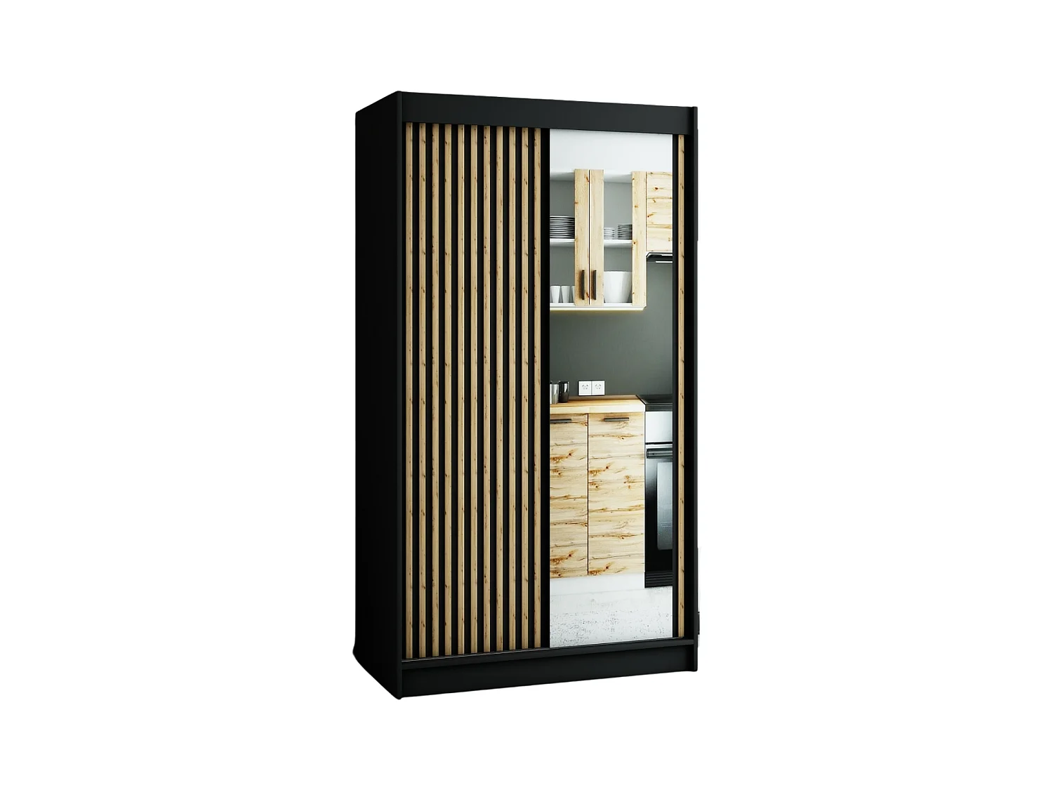ARMOIRE LAMELO 2 À PORTES COULISSANTES 200/120/62 2 Portes (Noir/Noir/Artisan)