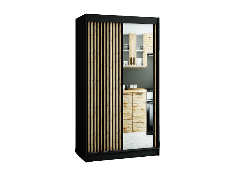 ARMOIRE LAMELO 2 À PORTES COULISSANTES 200/120/62 2 Portes (Noir/Noir/Artisan)