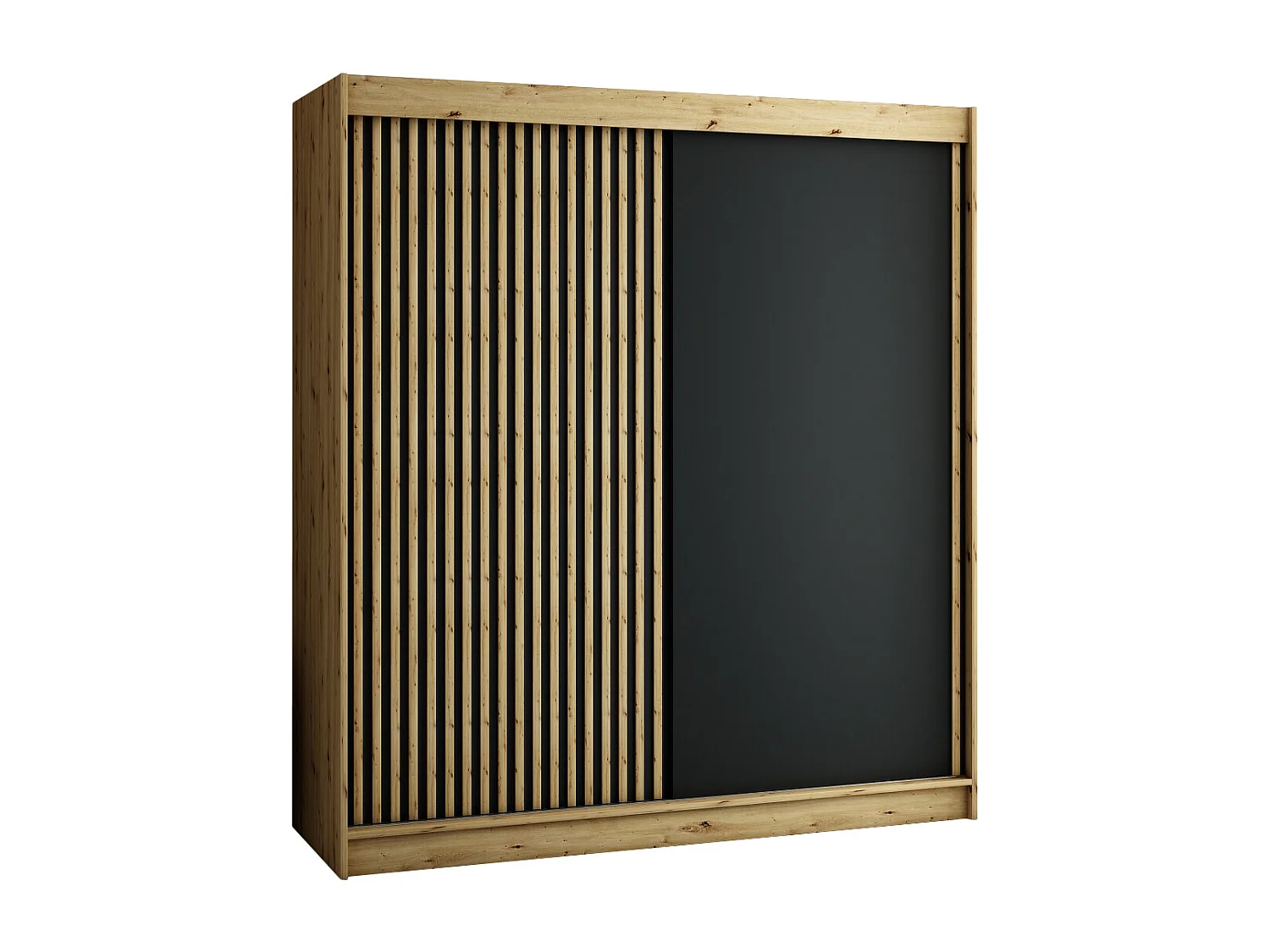 ARMOIRE LAMELO À PORTES COULISSANTES 200/200/62 2 Portes (Artisan/Noir/Artisan)