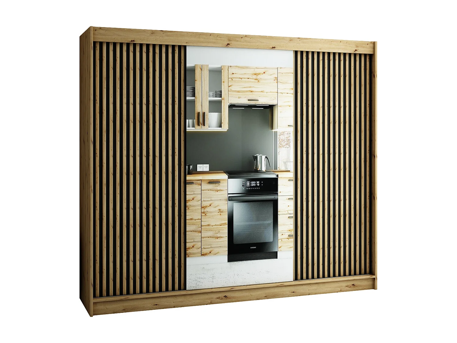 ARMADIO LAMELO 2 AD ANTE SCORREVOLI 200/250/62 3 porte (Artisan/Nero/Artisan)