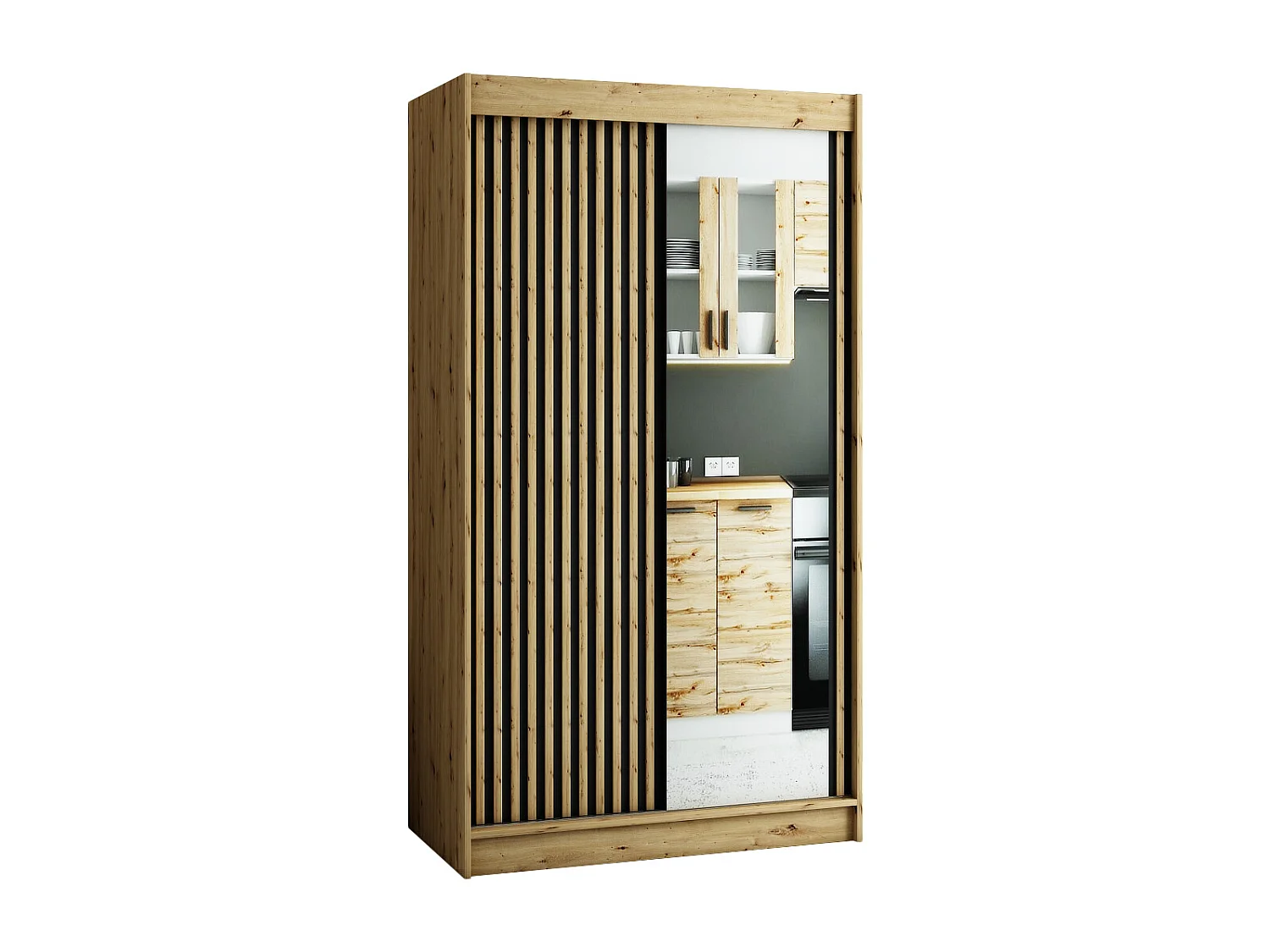 ARMOIRE LAMELO 2 À PORTES COULISSANTES 200/120/62 2 Portes (Artisan/Noir/Artisan)