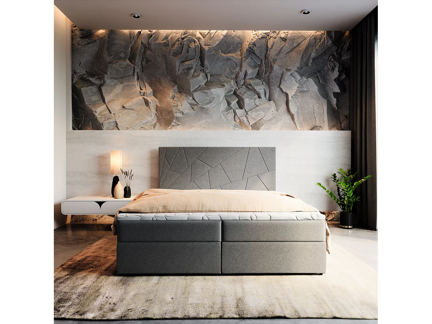 Boxspringbed MADO 160x200 cm Set met hoofdbord, bedbodem en matras, Lichtgrijs