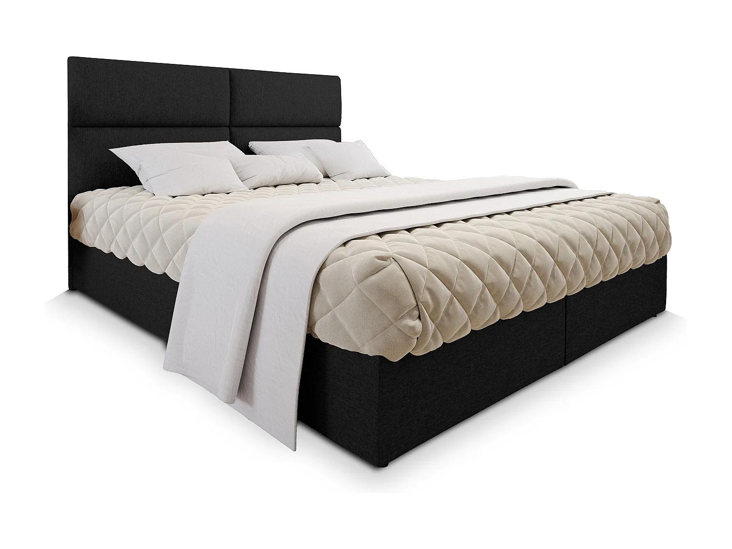 Boxspringbed LONIS 140x200 cm Set met hoofdbord, bedbodem en matras, Zwart