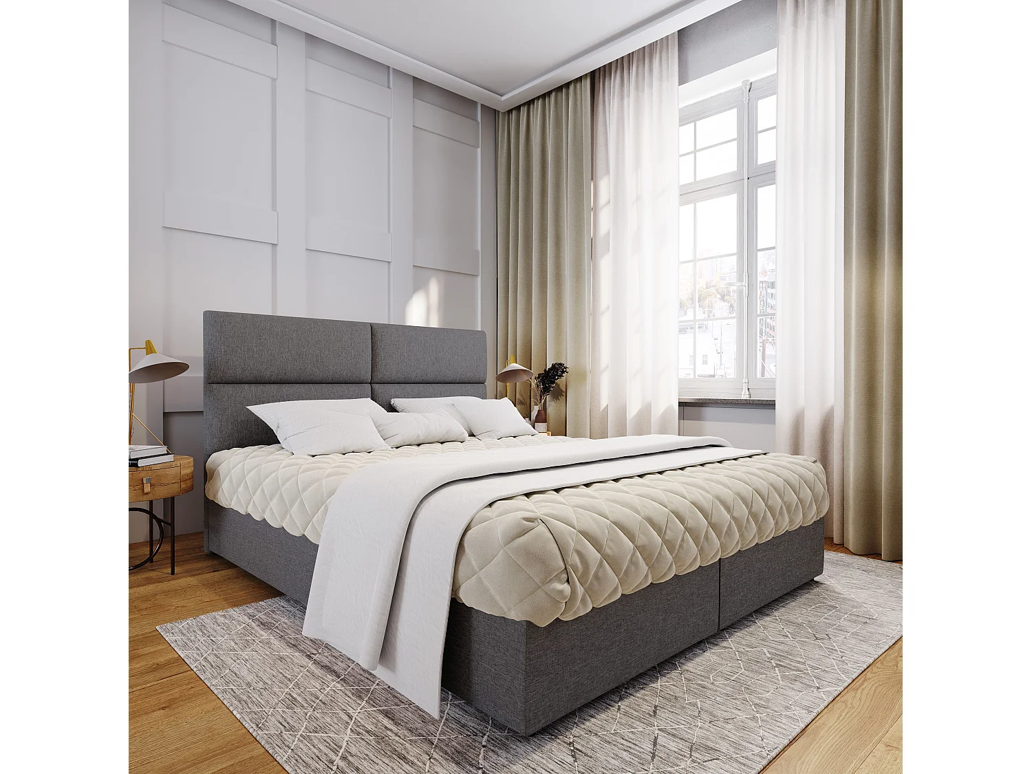 Boxspringbed LONIS 160x200 cm Set met hoofdbord, bedbodem en matras, Grijs