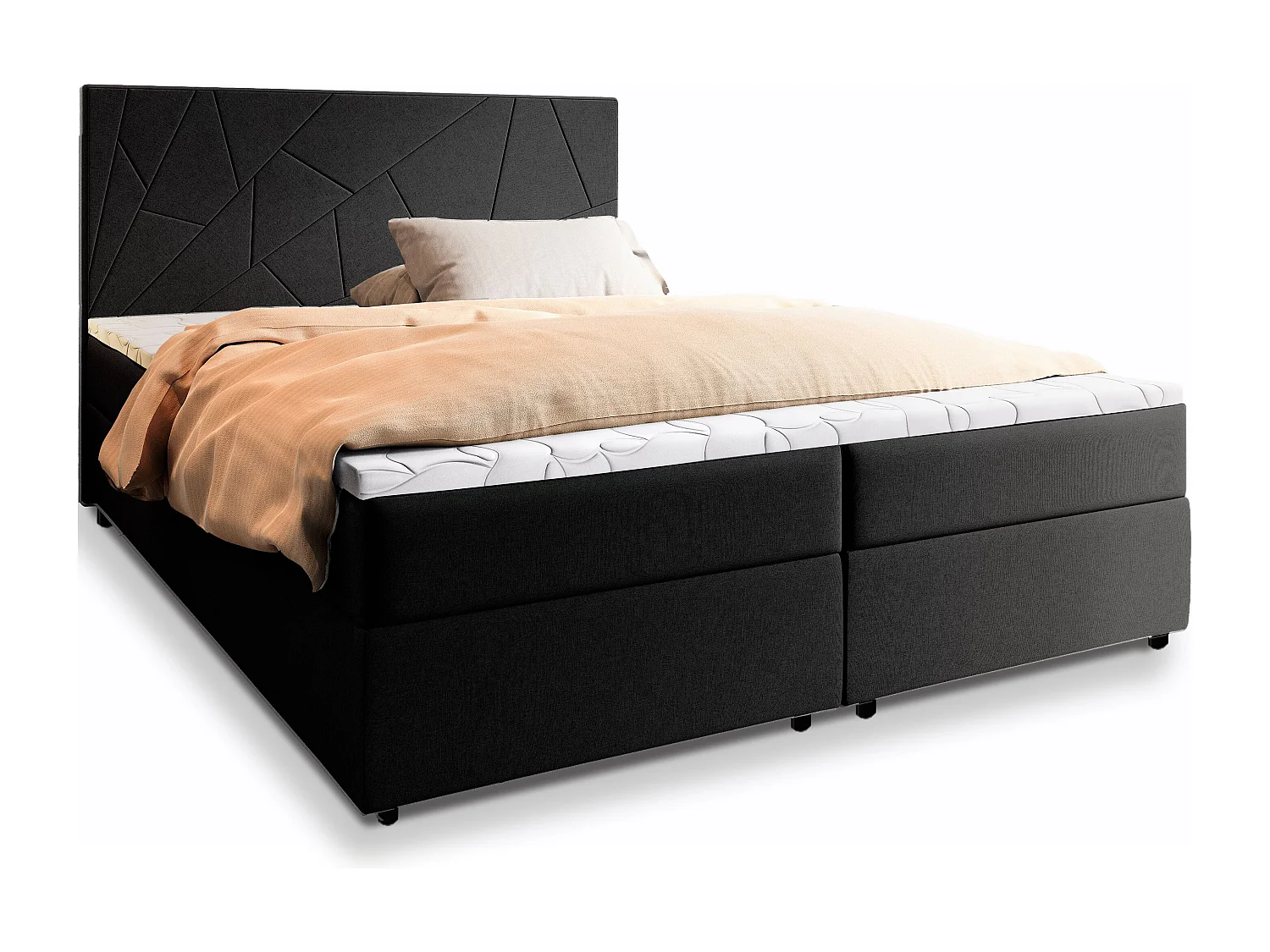 Boxspringbed MADO 140x200 cm Set met hoofdbord, bedbodem en matras, Zwart