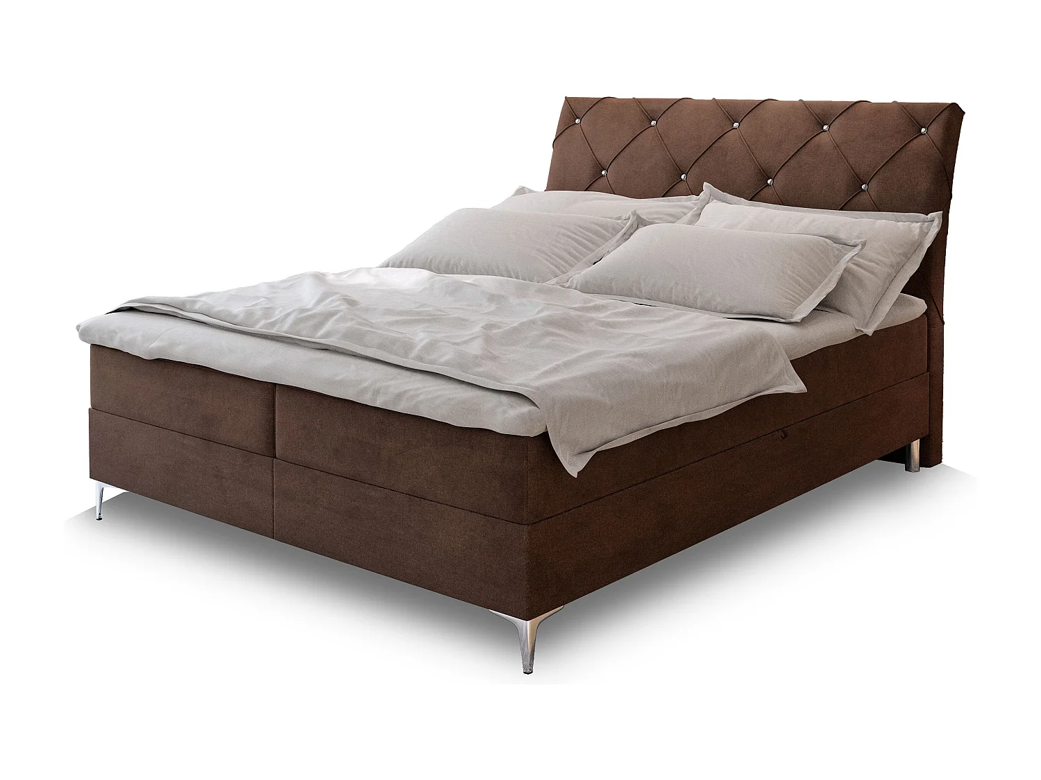 Boxspringbed MACON 160x200 cm Set met hoofdbord, bedbodem en matras, Bruin
