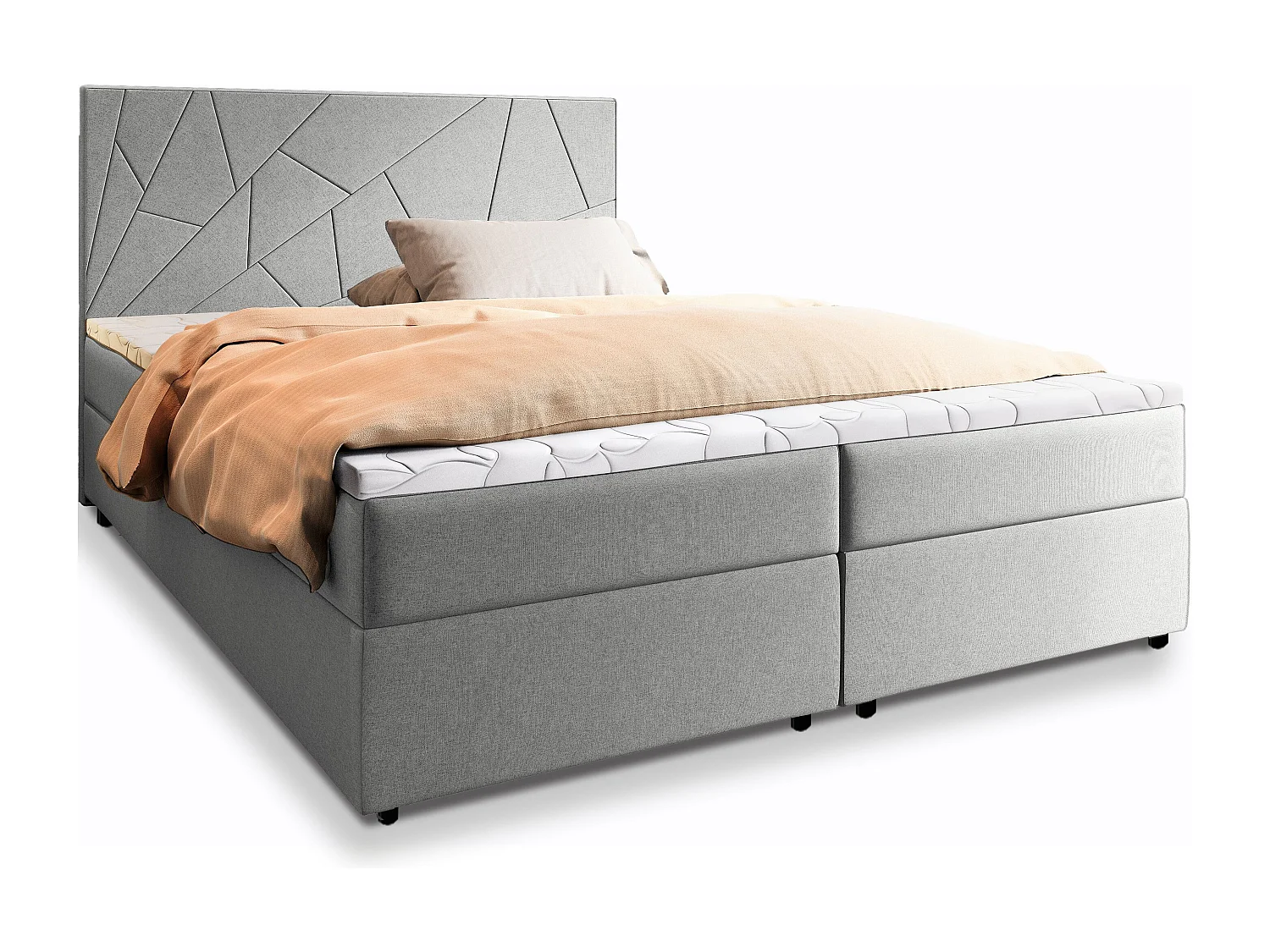 Boxspringbed MADO 140x200 cm Set met hoofdbord, bedbodem en matras, Lichtgrijs