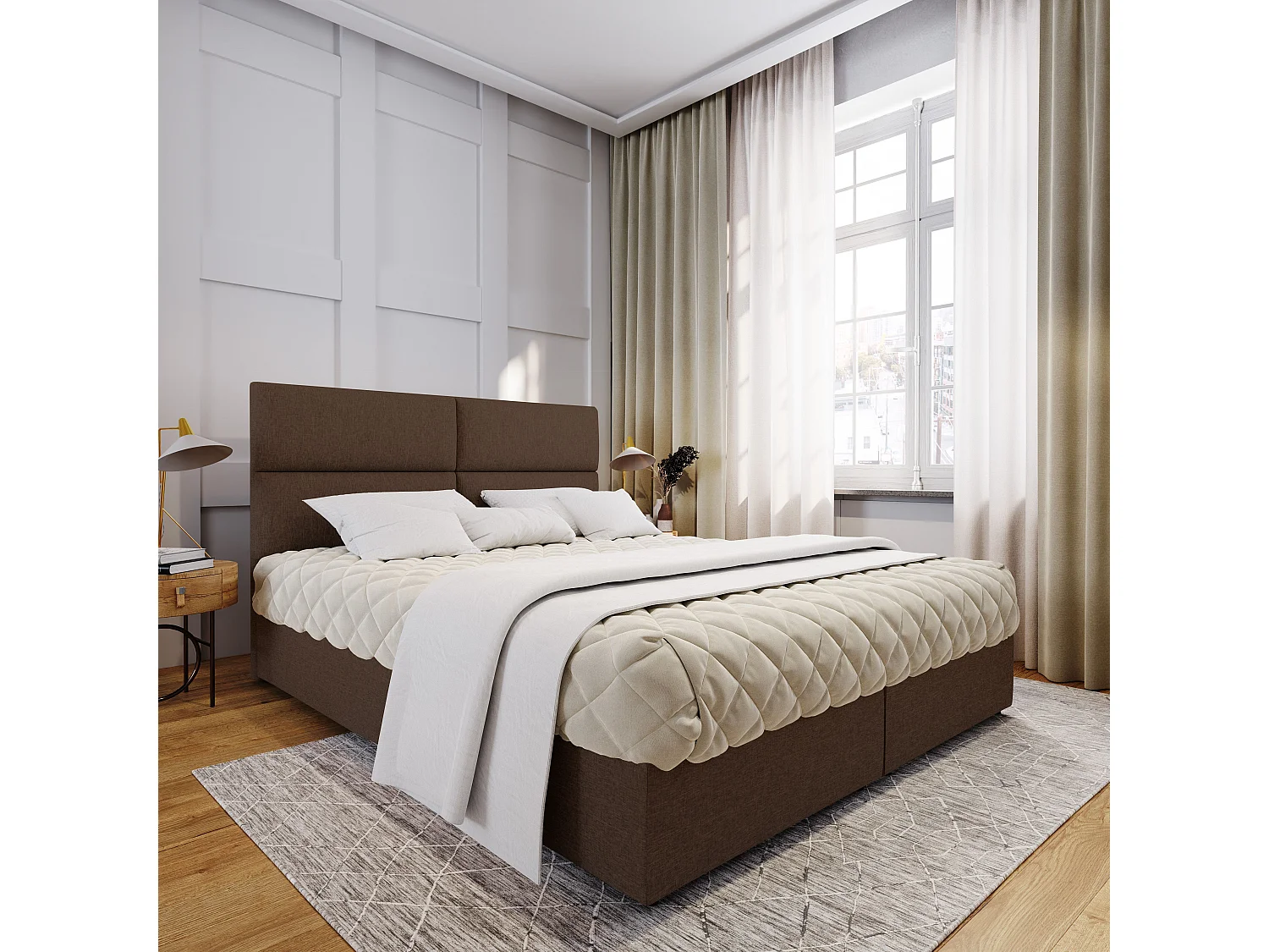 Boxspringbed LONIS 140x200 cm Set met hoofdbord, bedbodem en matras, Bruin