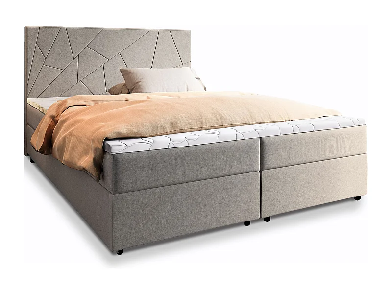 Boxspringbed MADO 160x200 cm Set met hoofdbord, bedbodem en matras, Beige