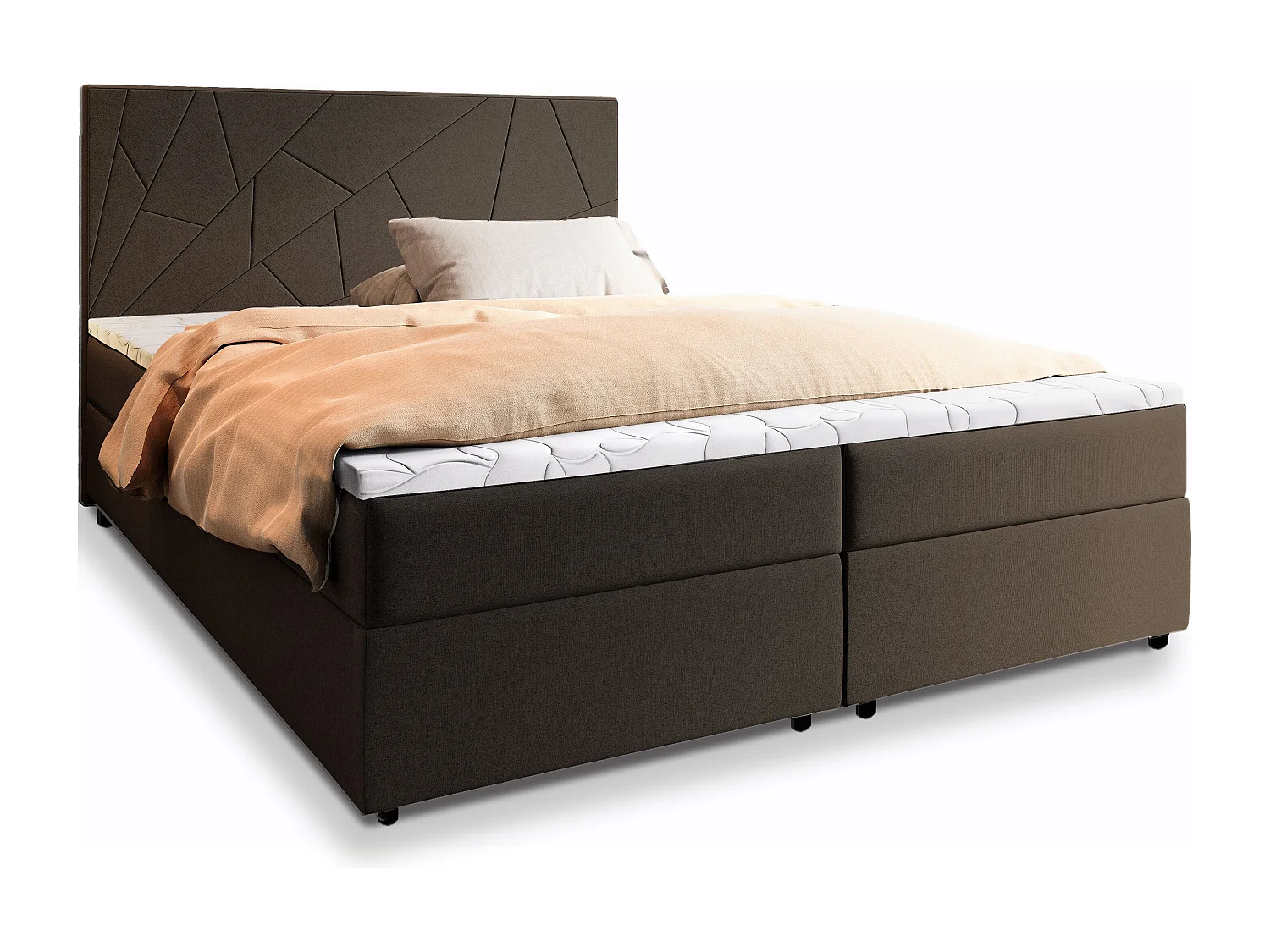 Boxspringbed MADO 180x200 cm Set met hoofdbord, bedbodem en matras, Bruin