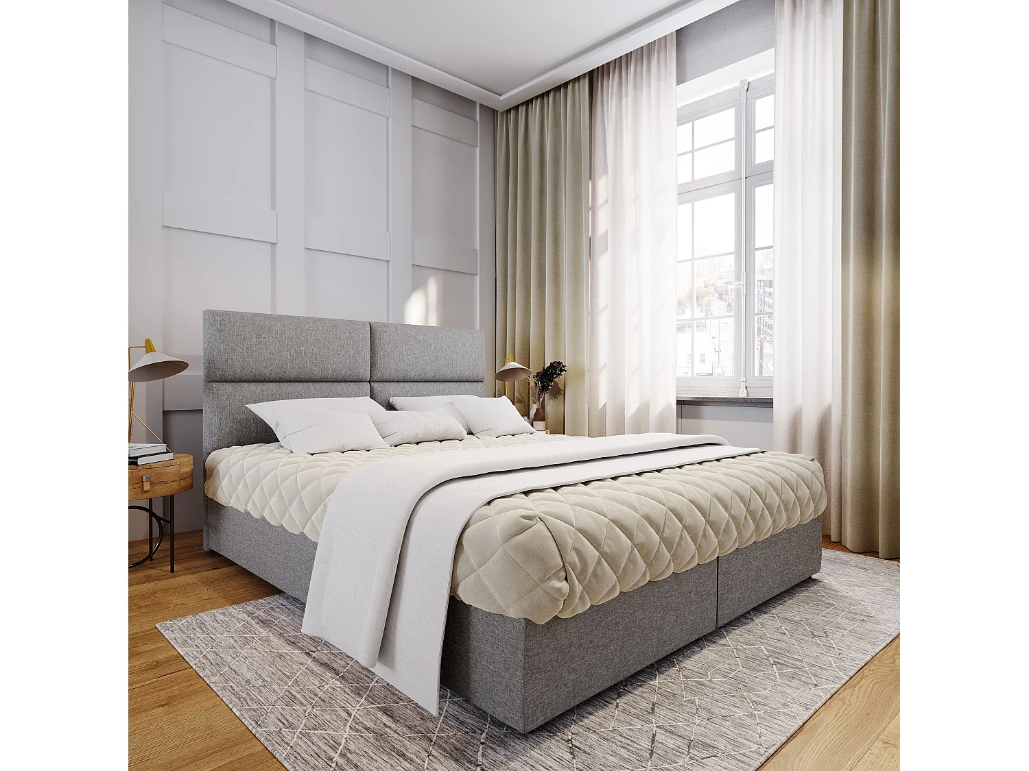 Boxspringbed LONIS 180x200 cm Set met hoofdbord, bedbodem en matras, Lichtgrijs