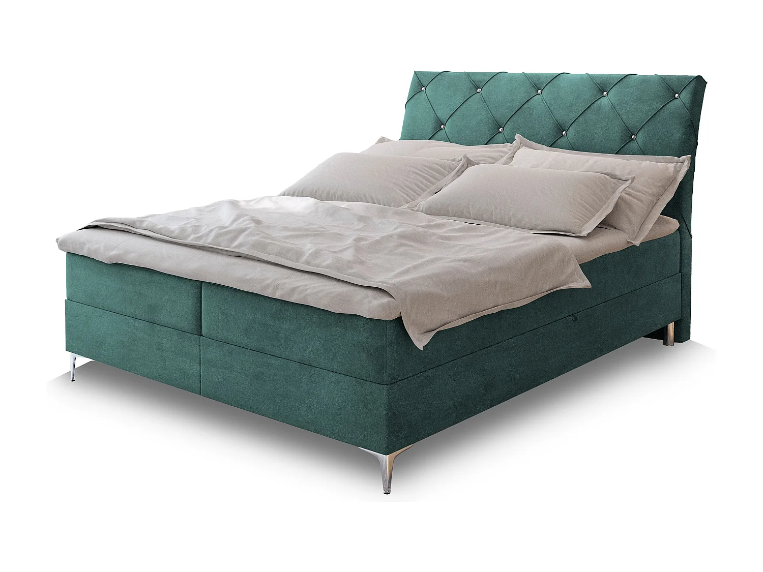 Boxspringbed MACON 160x200 cm Set met hoofdbord, bedbodem en matras, Blauw
