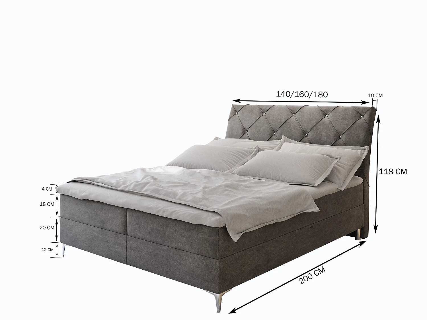 Boxspringbed MACON 160x200 cm Set met hoofdbord, bedbodem en matras, Blauw