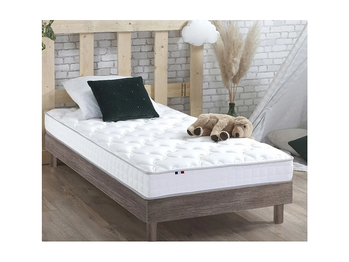 Ensemble matelas mousse HR + latex avec sommier en kit pratique Couleur - Chêne gris, Dimensions - 90 x 190 cm