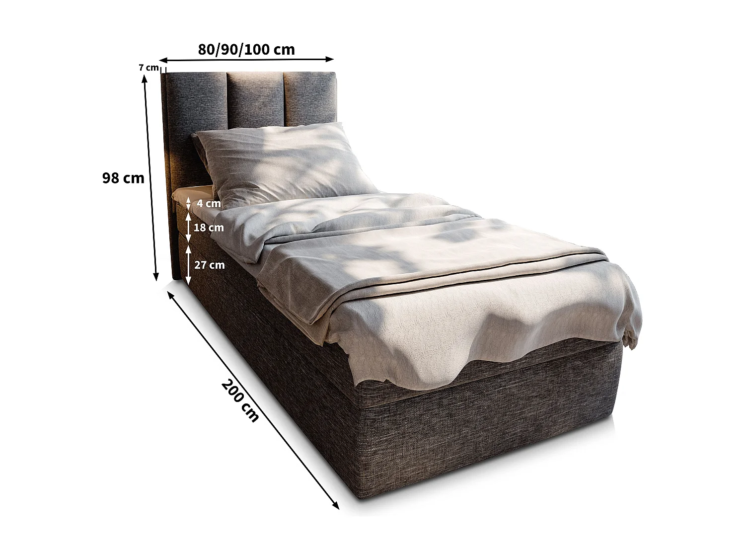 Boxspringbed MERIL 90x200 cm Set met hoofdbord, bedbodem en matras, Bruin