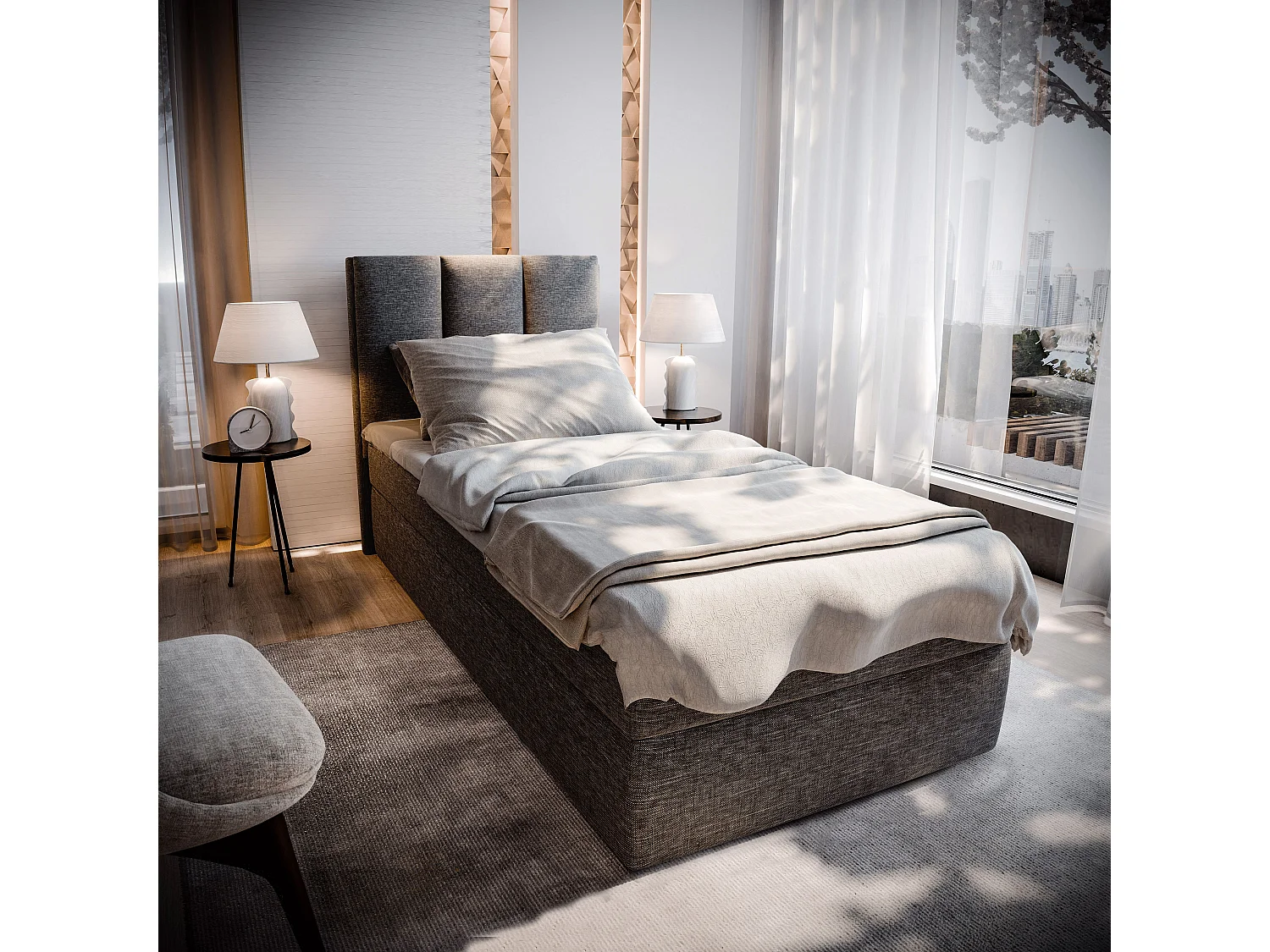 Boxspringbed MERIL 100x200 cm Set met hoofdbord, bedbodem en matras, Grijs