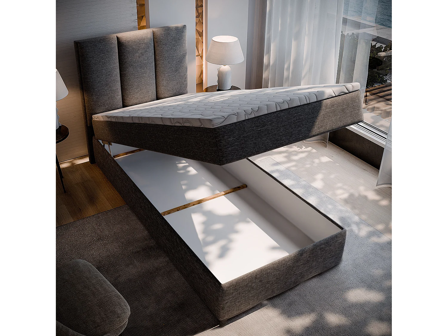 Boxspringbed MERIL 100x200 cm Set met hoofdbord, bedbodem en matras, Grijs