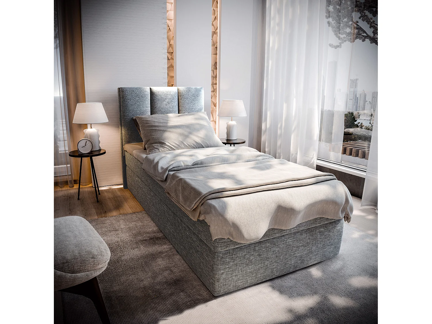 Boxspringbed MERIL 90x200 cm Set met hoofdbord, bedbodem en matras, Lichtgrijs