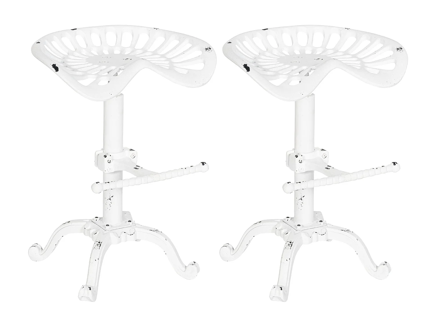 Lot de 2  Tabouret de bar - Métal & Antique clair - Blanc antique - Butch