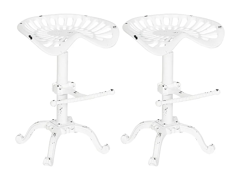 Lot de 2  Tabouret de bar - Métal & Antique clair - Blanc antique - Butch
