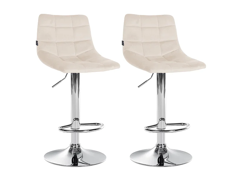 Lot de 2  Tabouret de bar - Velours & Métal - Crème - Jerry