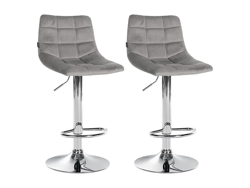 Lot de 2  Tabouret de bar - Velours & Métal - Gris - Jerry